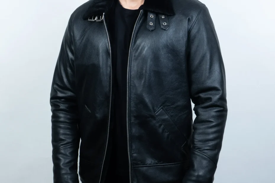 black leather coat